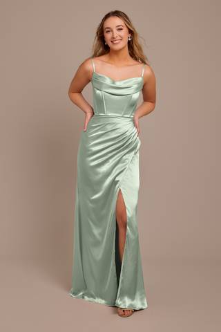 View Galina Signature Charmeuse Cowl Spaghetti Strap Dress in all available color and sizes Picture of Charmeuse Cowl Spaghetti Strap Dress